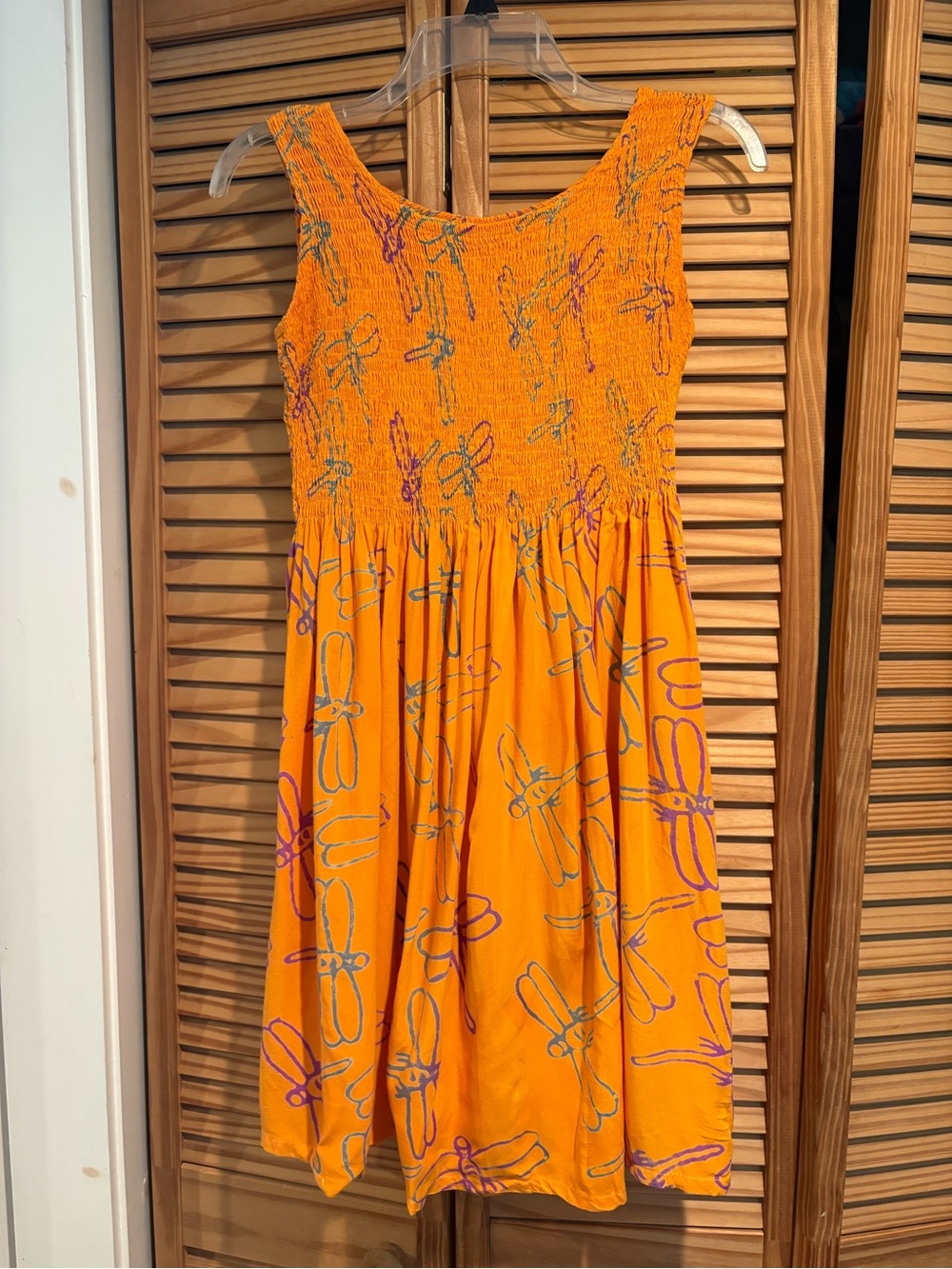 Bohemian Rama Orange Dragonfly Print Sundress Summer Stretch Beach Sleeveless